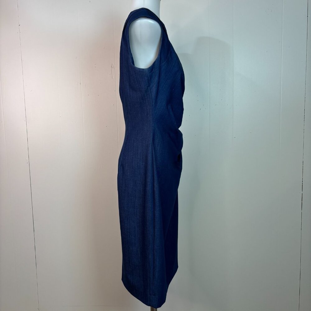 Calvin Klein Sheath Dress 6 Blue Cap Sleeve Shirred Office Cocktail Women's - Picture 7 of 9